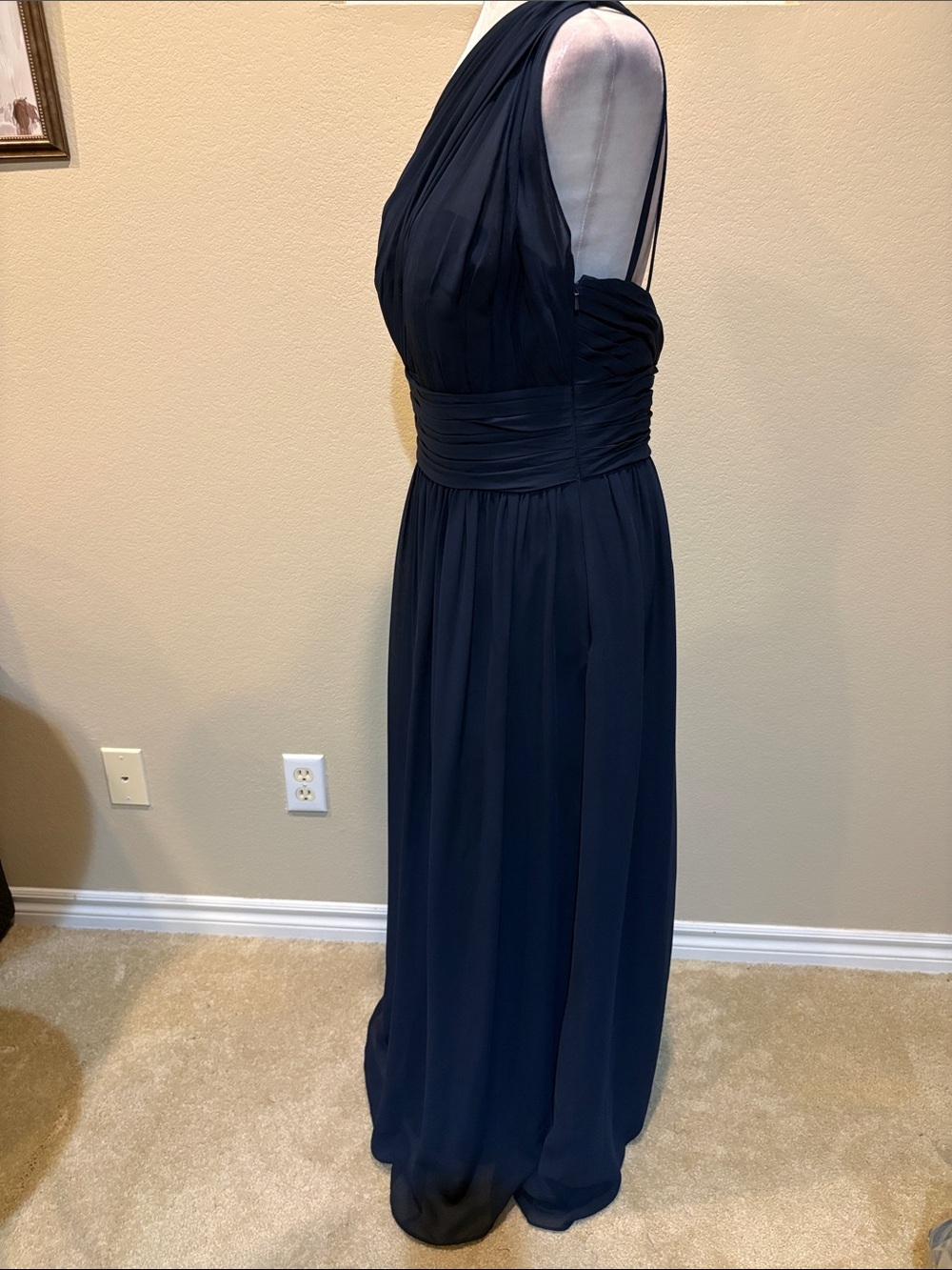 Camille La Vie One-Shoulder Navy Blue Chiffon Gown-Size 10 - Picture 4 of 16